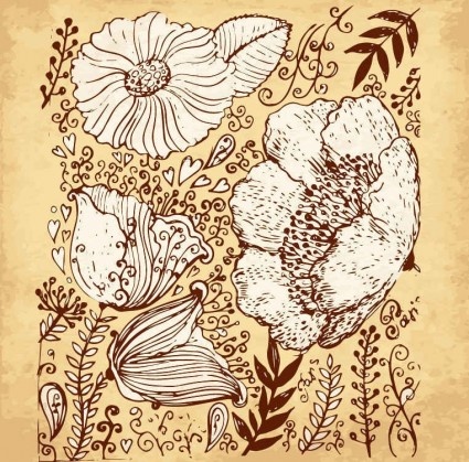 mano de flores retros arte vector dibujo