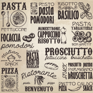 comida retrô com vetor de elementos de logotipos de pizza