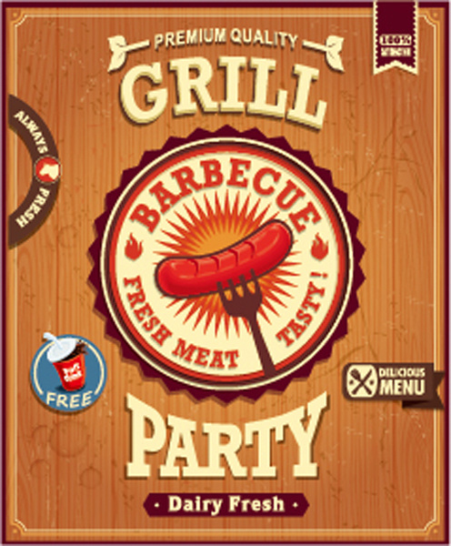 retro grill party plakat wektor