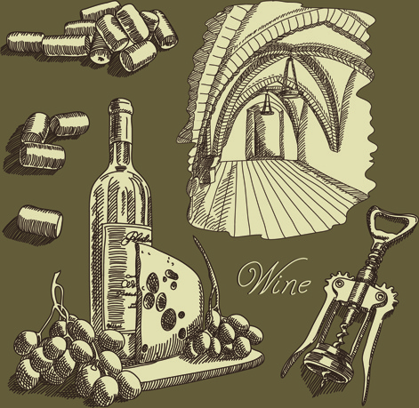 coleção de vetores de vinho elementos retrô mão desenhada