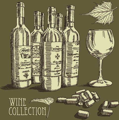 coleção de vetores de vinho elementos retrô mão desenhada