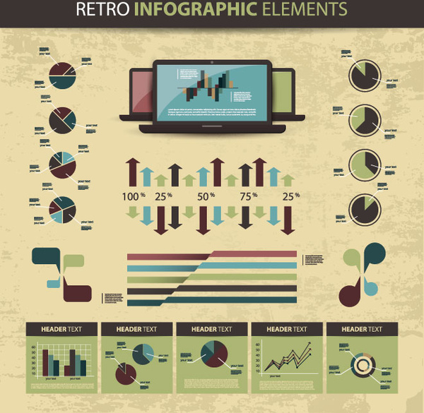 Retro Infograhpic Arrow And Charts Design Elements Vector