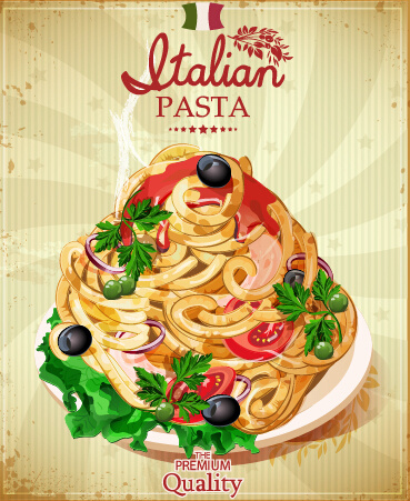vecteur de couverture pour le menu pâtes italiennes rétro