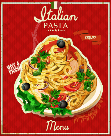 vecteur de couverture pour le menu pâtes italiennes rétro