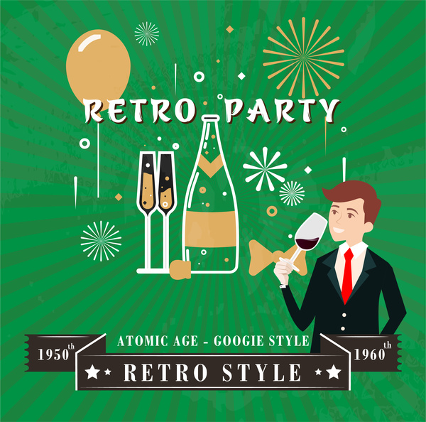 Retro-Party-Poster-Design auf hellen Feuerwerk Hintergrund
