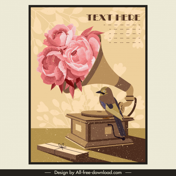 ретро плакат шаблон цветочные птица древней спикер декор