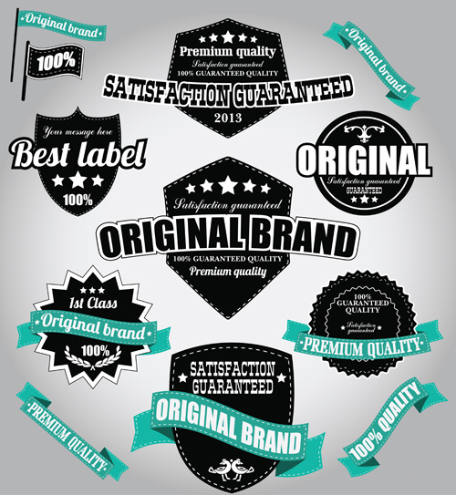 Retro Premium Quality Labels With Ribbon Vector