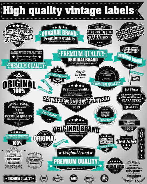 Retro Premium Quality Labels With Ribbon Vector