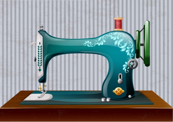 retro - macchina per cucire e 3d design multicolore