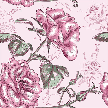 vectores de estilos retro rosas de patrones sin fisuras