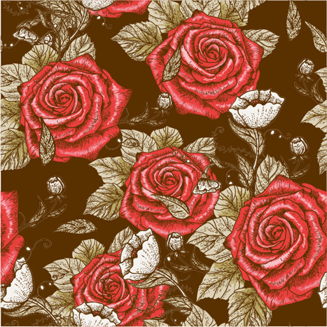 レトロなスタイルのバラのシームレスなパターン ベクトル