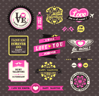 Retro Valentines Day Labels Vector Set