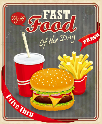retro vintage makanan cepat saji poster desain vektor