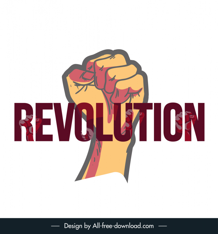 Texto de plantilla de banner de revolución levantando el puño boceto