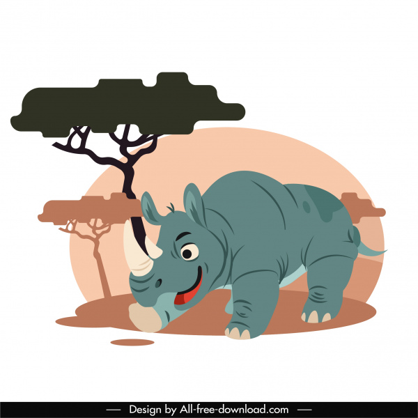 pintura animal rinoceronte dibujo de dibujos animados coloreado