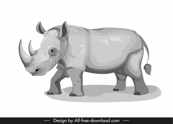 rhino 아이콘 만화 스케치 회색 디자인