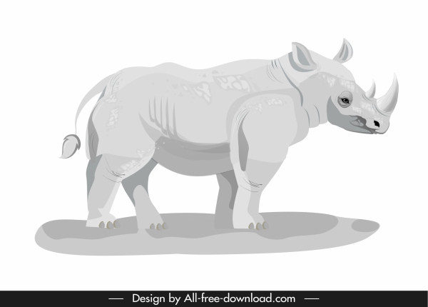 犀牛圖示現代明亮的灰色素描
