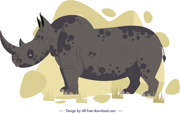 Носорог живописи темный дизайн мультфильм характер эскиз