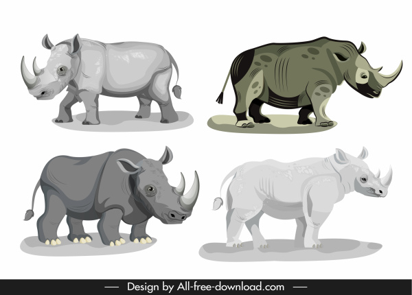 specie di rinoceronte icone schizzo grigio