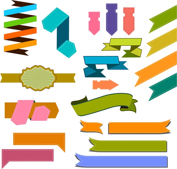 conjuntos de etiqueta fita isolados com várias formas coloridas