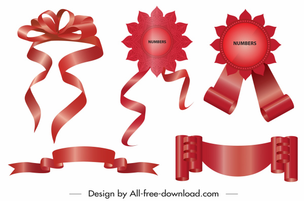 modèles d'étiquette de ruban brillant élégant rouge 3d croquis