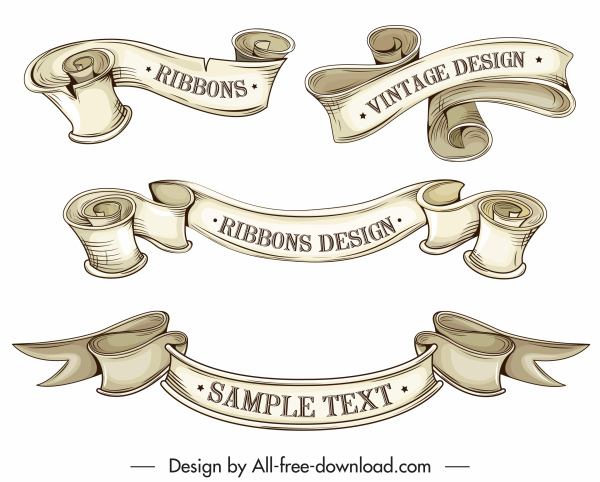 pita template desain retro handdrawn 3d meringkuk bentuk