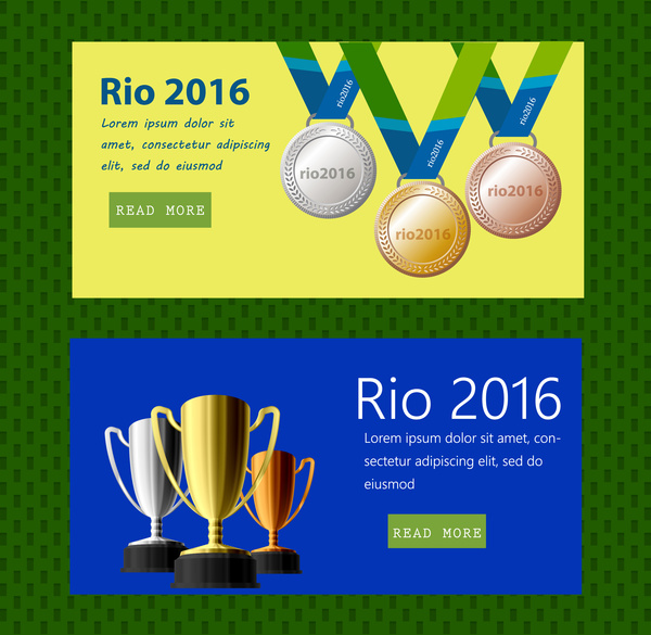 Рио-2016 Олимпийские веб-сайта дизайн с элементами трофеи