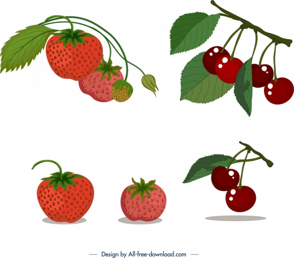 icônes de fruits mûrs fraise cerise design