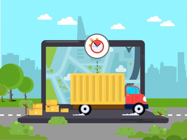 jalan logistik latar belakang truk layar freight ikon