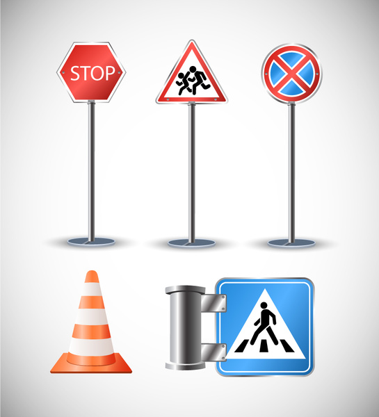 ilustração de ícones de símbolo de tráfego de estrada com estilo colorido