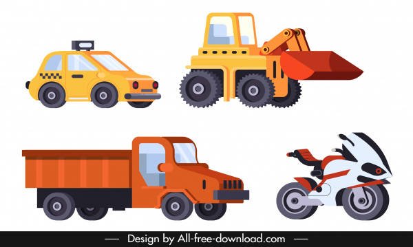 icônes de véhicule de route camion bulldozer moto moto croquis