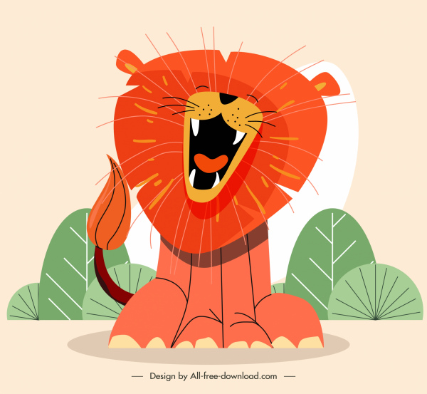 咆哮的獅子畫彩色手繪素描