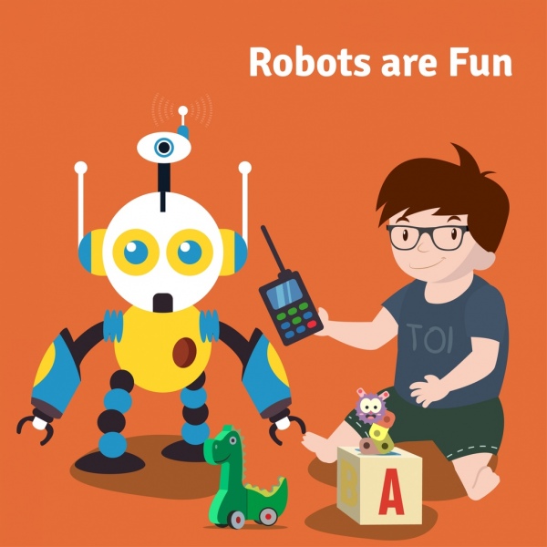 كارتون الروبوت الإعلان الصبي لعبة رموز التصميم