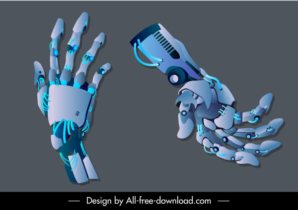 Roboter Hände Icons moderne 3D-Skizze