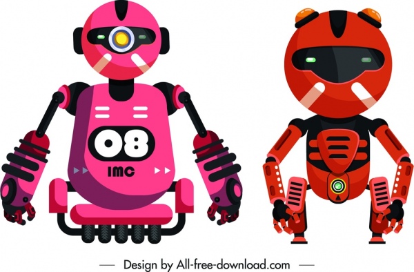 iconos robot coloreado boceto contemporáneo