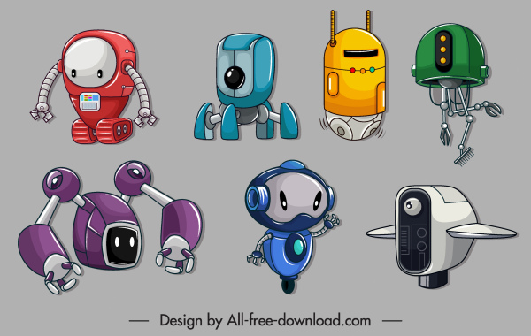 Roboter-Symbole farbige moderne Skizze