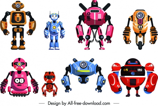 modelos de ícones de robô design colorido moderno