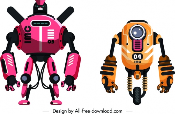 modelos de ícones de robô design contemporâneo brilhante