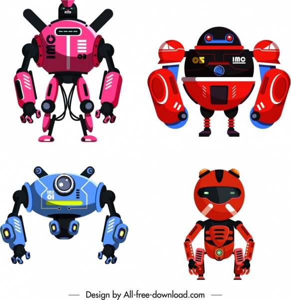 robot model icons formas modernas coloridas