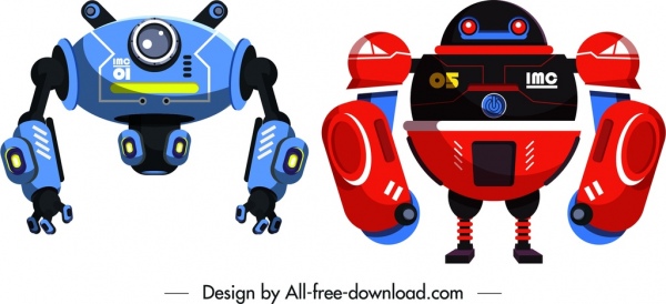 หุ่นยนต์ต้นแบบสีแดงออกแบบทันสมัยสีน้ำเงิน