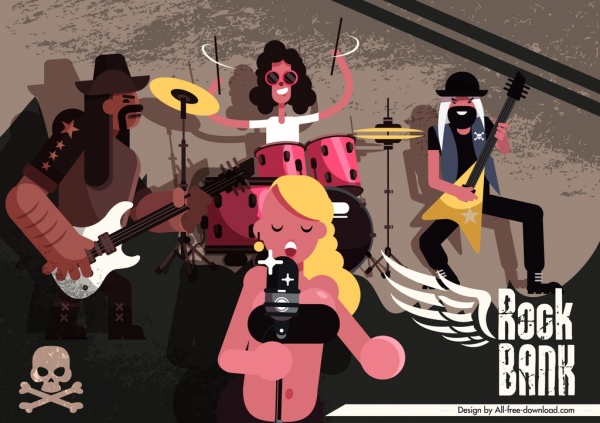 banda de rock banner publicidade colorido design retro