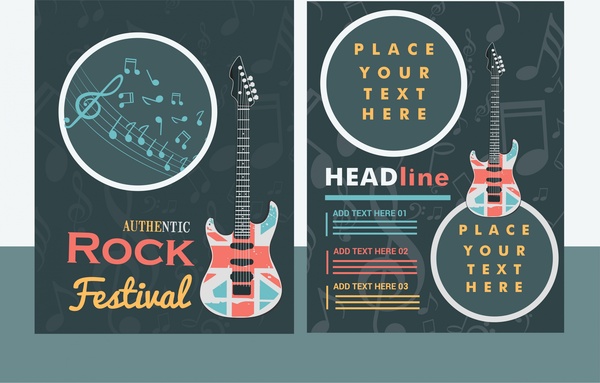 Rock-Festival Banner-Gitarre und Noten vignette design