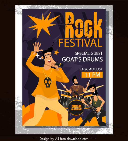 Rock Festival banner band kinerja desain klasik sketsa