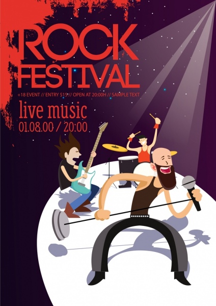 Rock festiwal ulotka rocker stylowe ikony grunge wystrój
