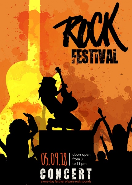 Festival de rock grunge decoracion cartel silueta iconos