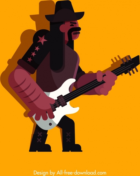 ikon gitaris rock berwarna sketsa karakter kartun