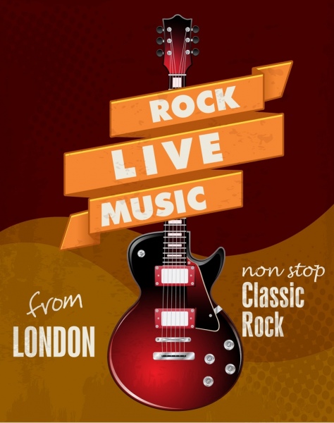 Rock live banner électrique guitare icône ruban décor