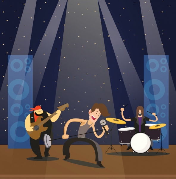 Rock Musique fond interprète icônes colorées dessin animé