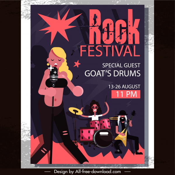 rock festa flyer modelo banda ícone design clássico