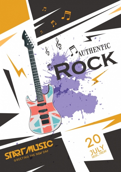 icono de guitarra de la roca partido cartel grunge violeta decoración